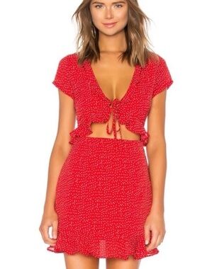 Revolve Superdown sz M Red Polka Dot Tie-Front Cutout Mini Dress